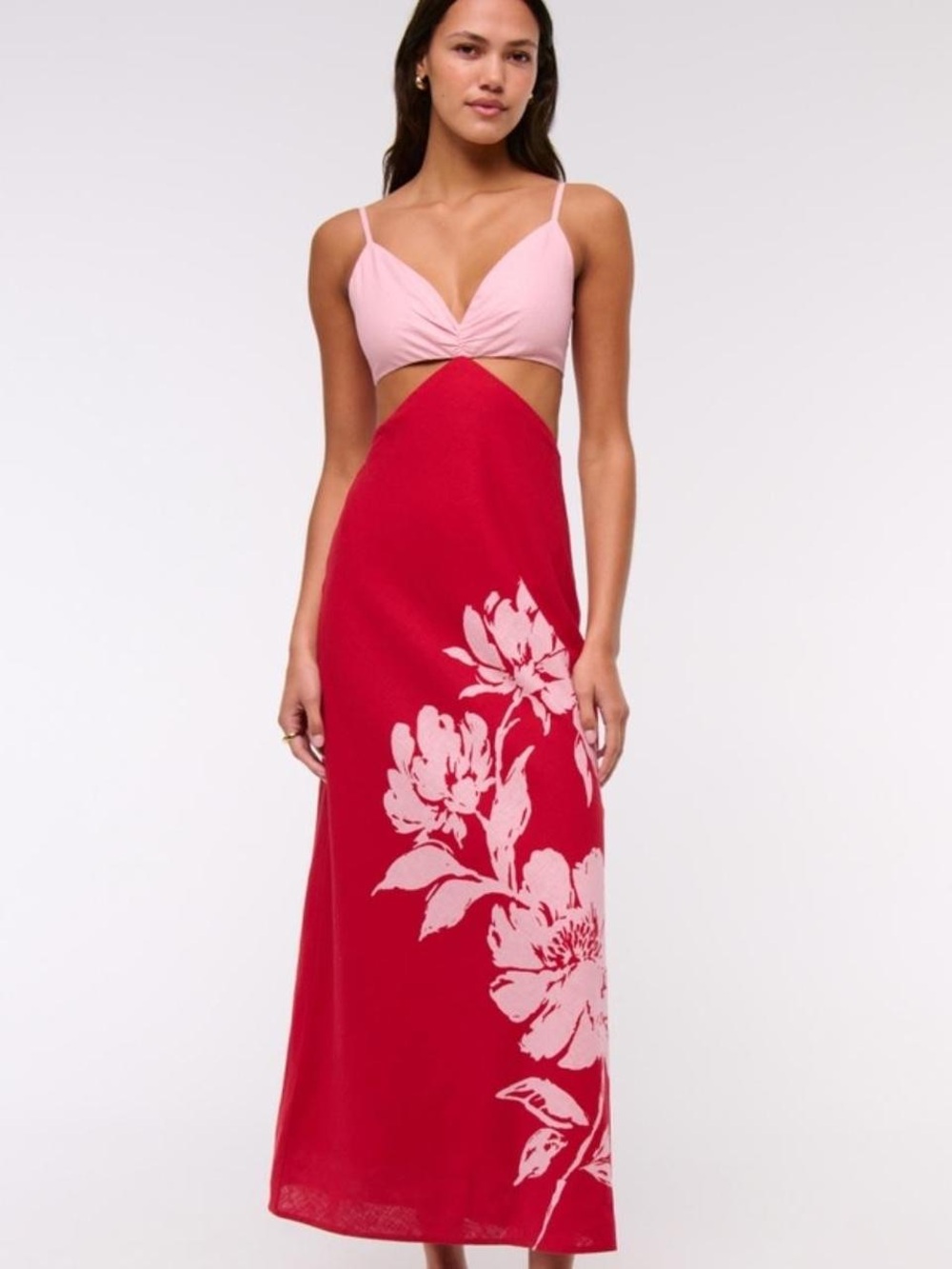 Abercrombie & Fitch Pink and Red Floral Cutout Maxi
